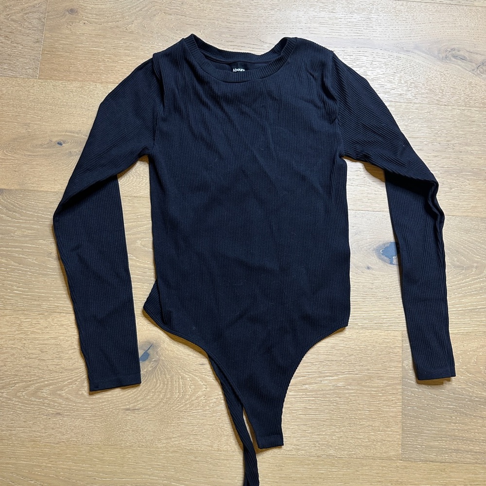 Abound Black Ribbed Long Sleeve Bodysuit